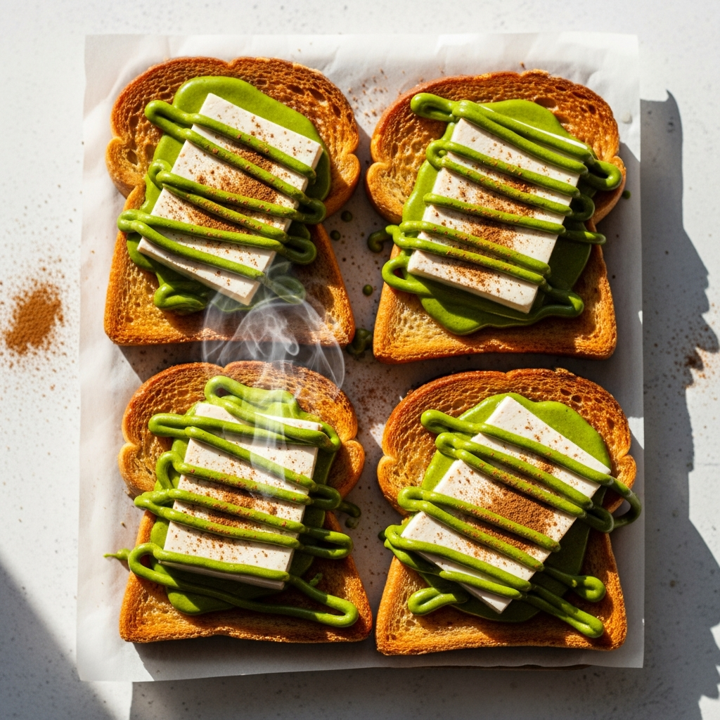 Cinnamon Matcha Tofu Breakfast Toasts
