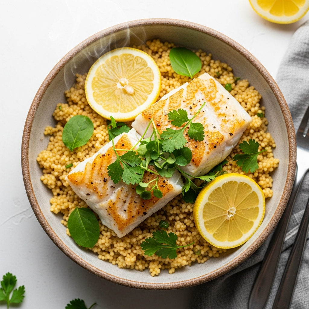 Mediterranean Herb Fish Couscous Lunch Bowl