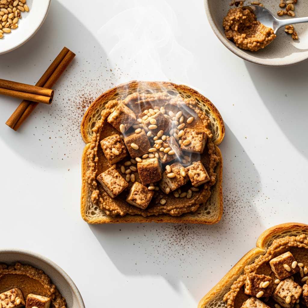 Warm Cinnamon Cocoa Tofu Toast with Brown Rice Spread