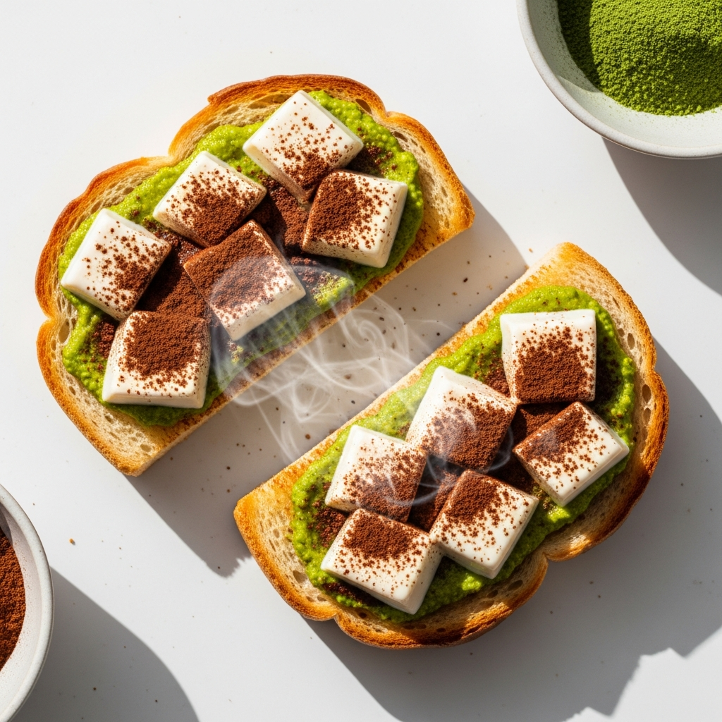Warm Matcha Cocoa Tofu Breakfast Toasts