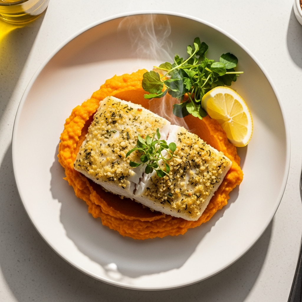 Herb Barramundi with Sweet Potato Mash
