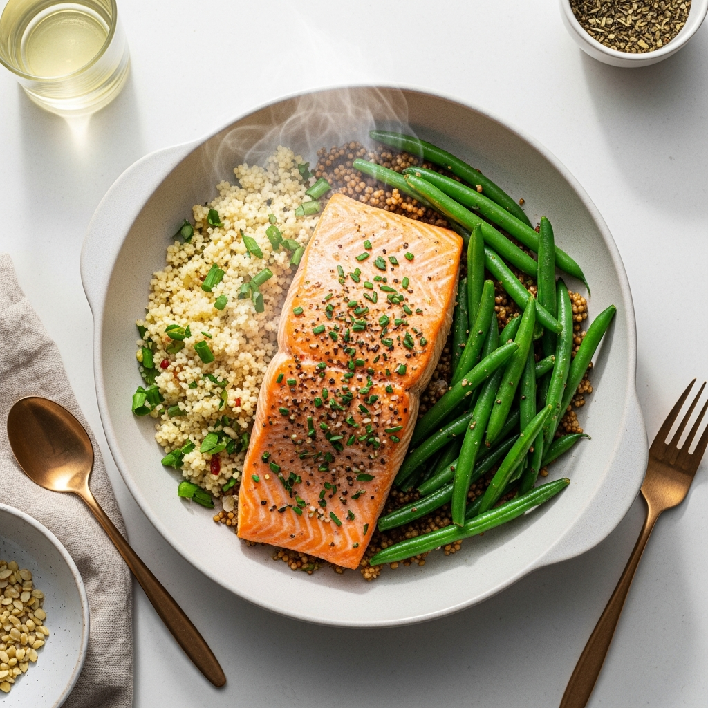 Baked Salmon with Herbed Couscous & Green Beans