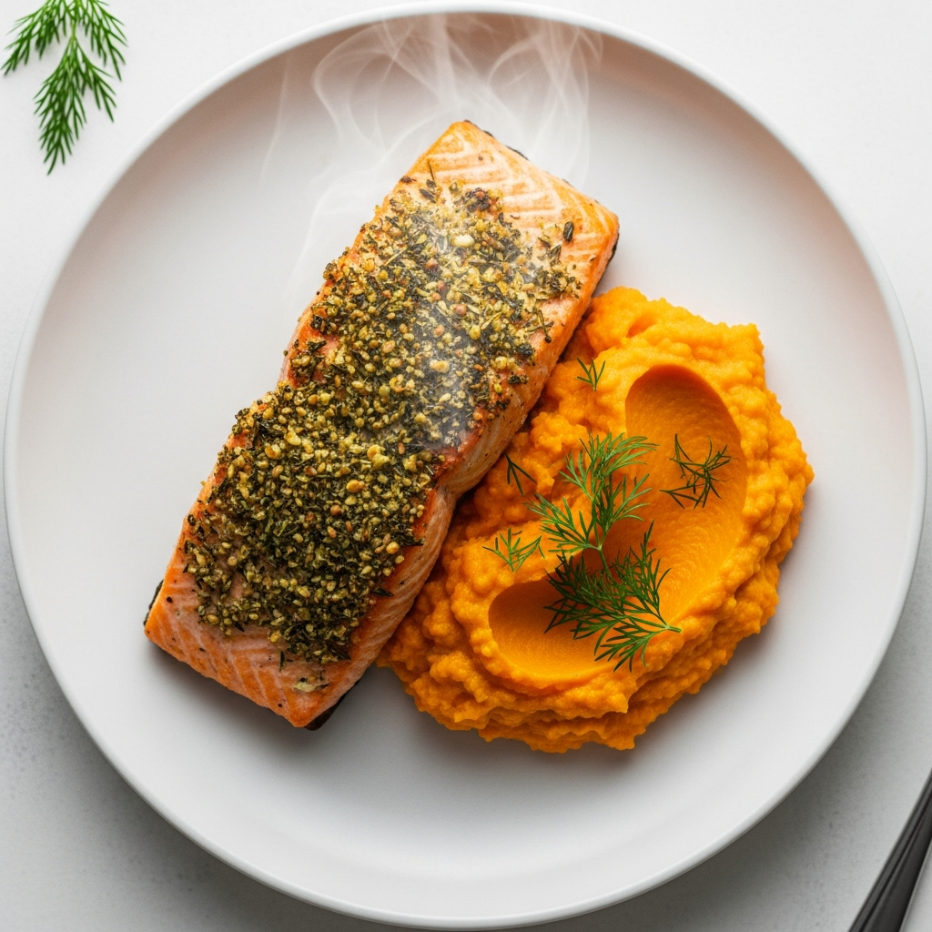 Herb Salmon with Sweet Potato Mash
