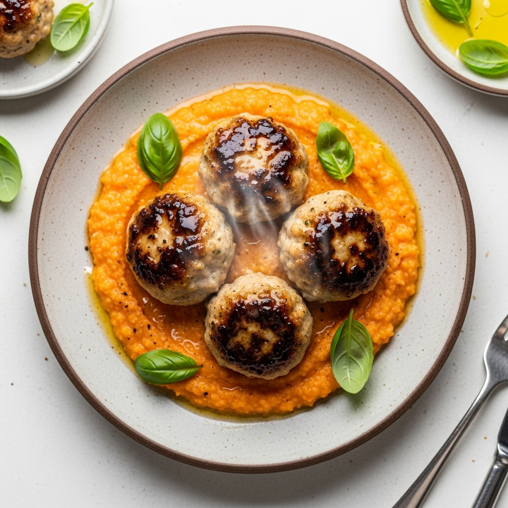 Turkey Meatballs with Tomato Basil Polenta