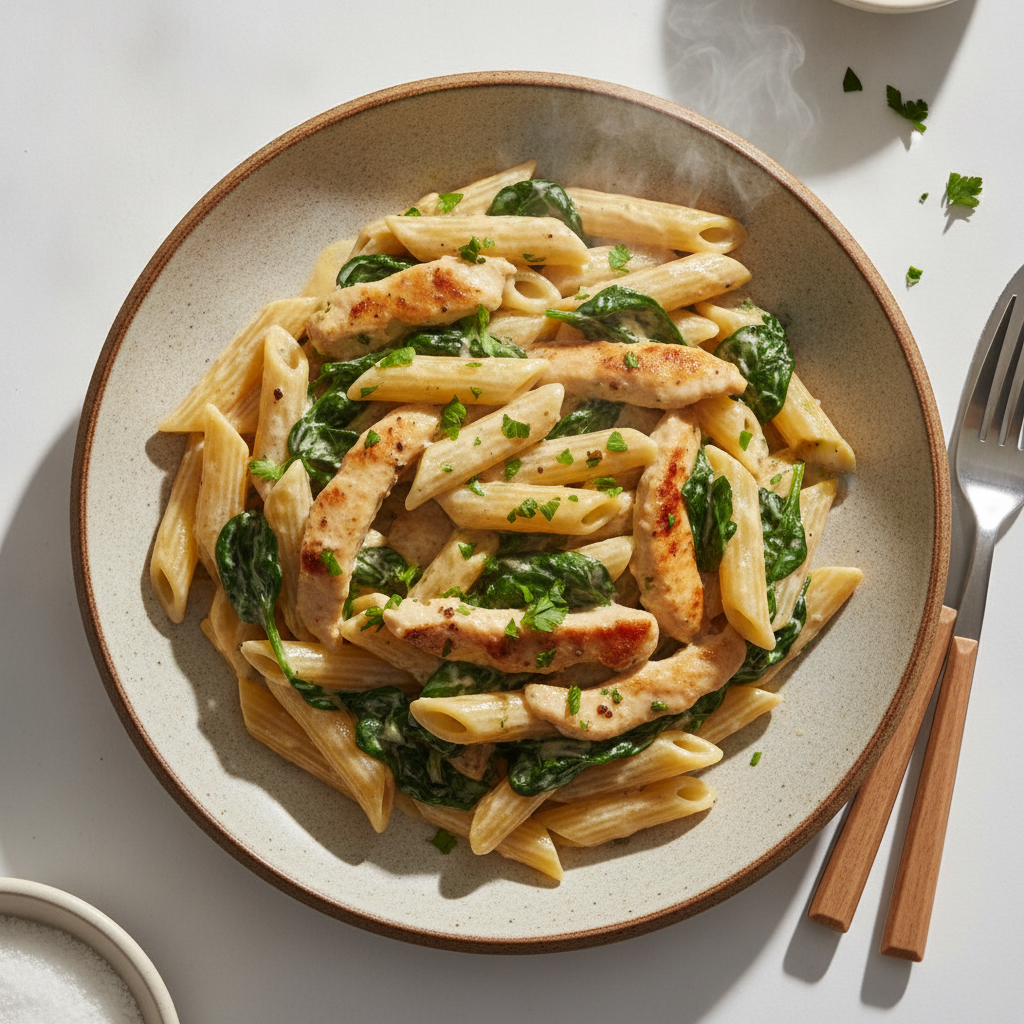 Creamy Chicken & Spinach Pasta (Egg-Free)