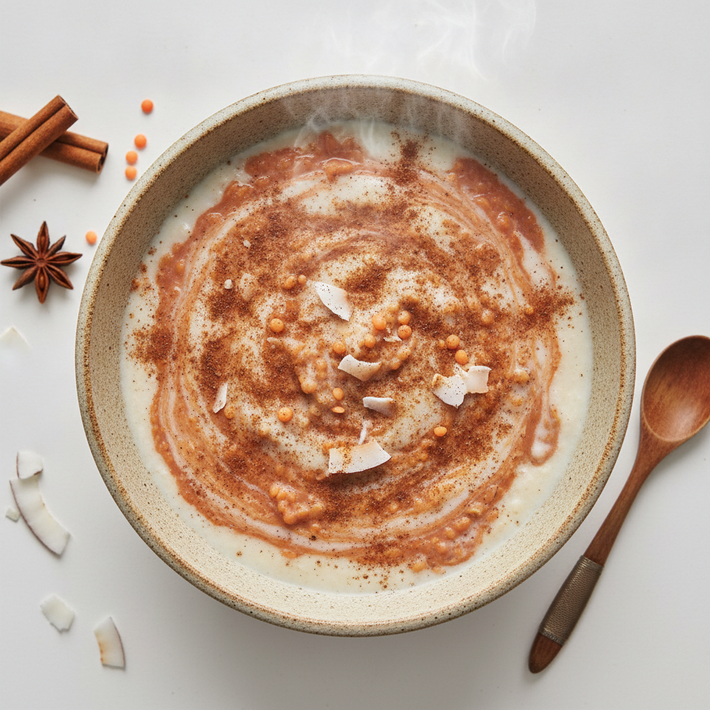 Coconut-Lentil Breakfast Porridge with Cinnamon