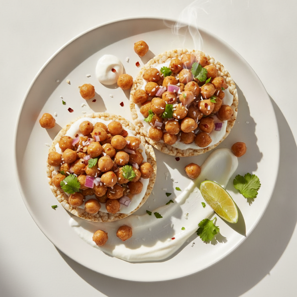 Chickpea Smash on Rice Cake with Coconut-Yoghurt Spread