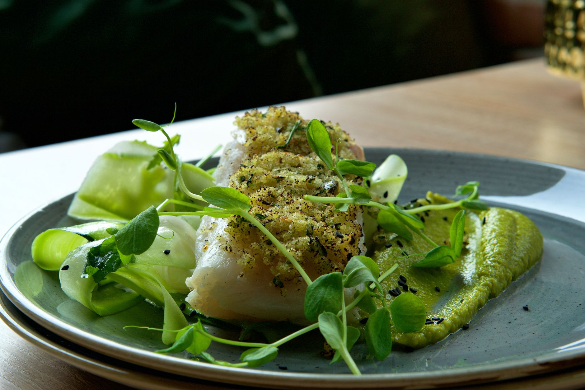 Herb Baked Cod with Soft Brown Rice and Zucchini