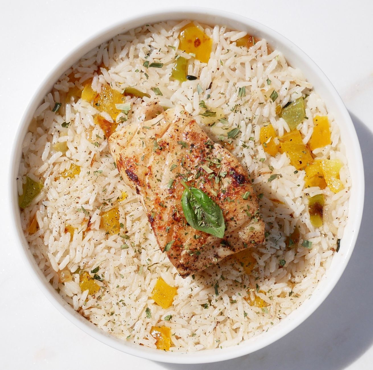 Soft Herb Cod with Brown Rice Couscous Bowl