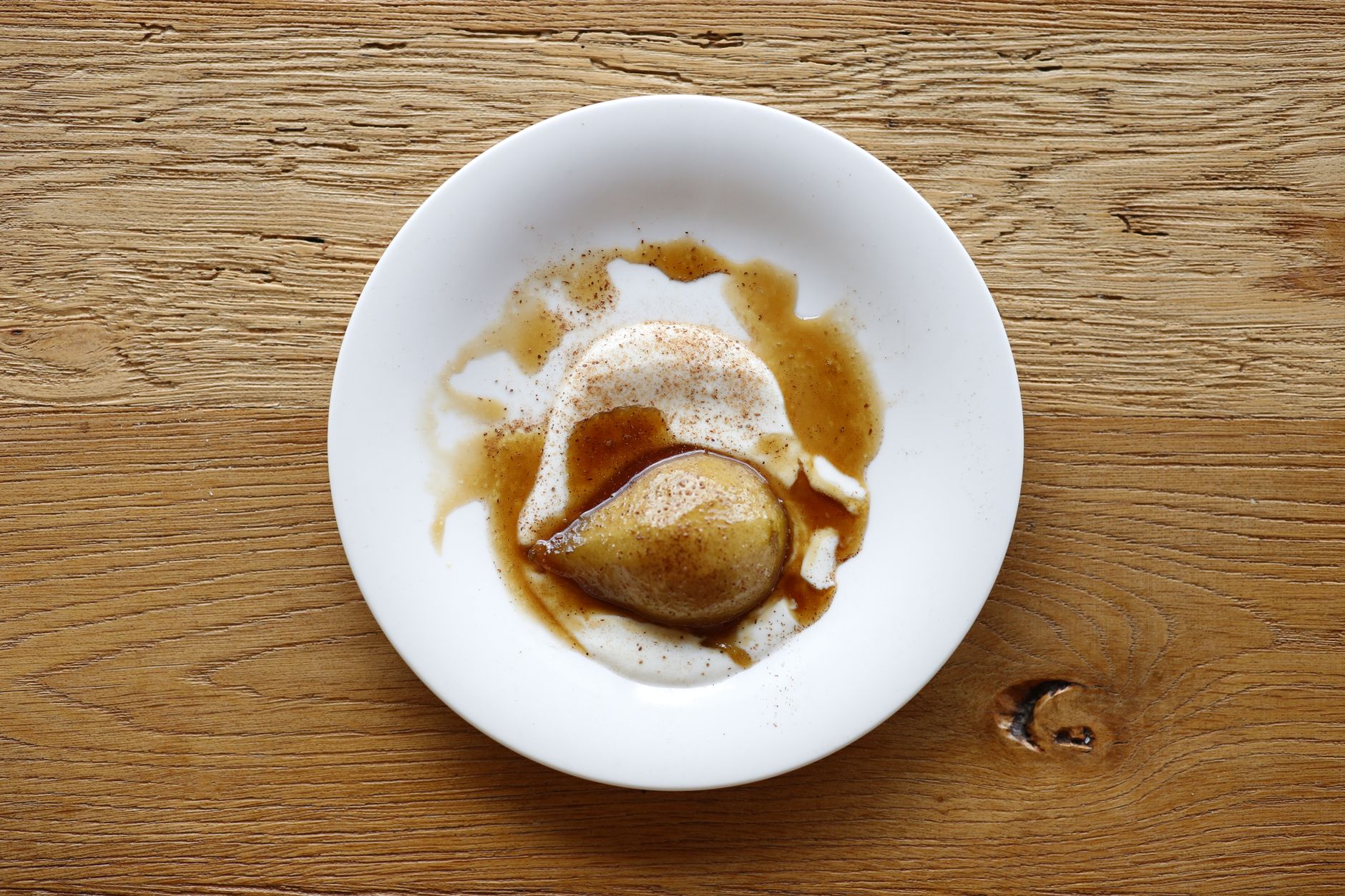 Warm Cinnamon Protein Custard with Stewed Pear