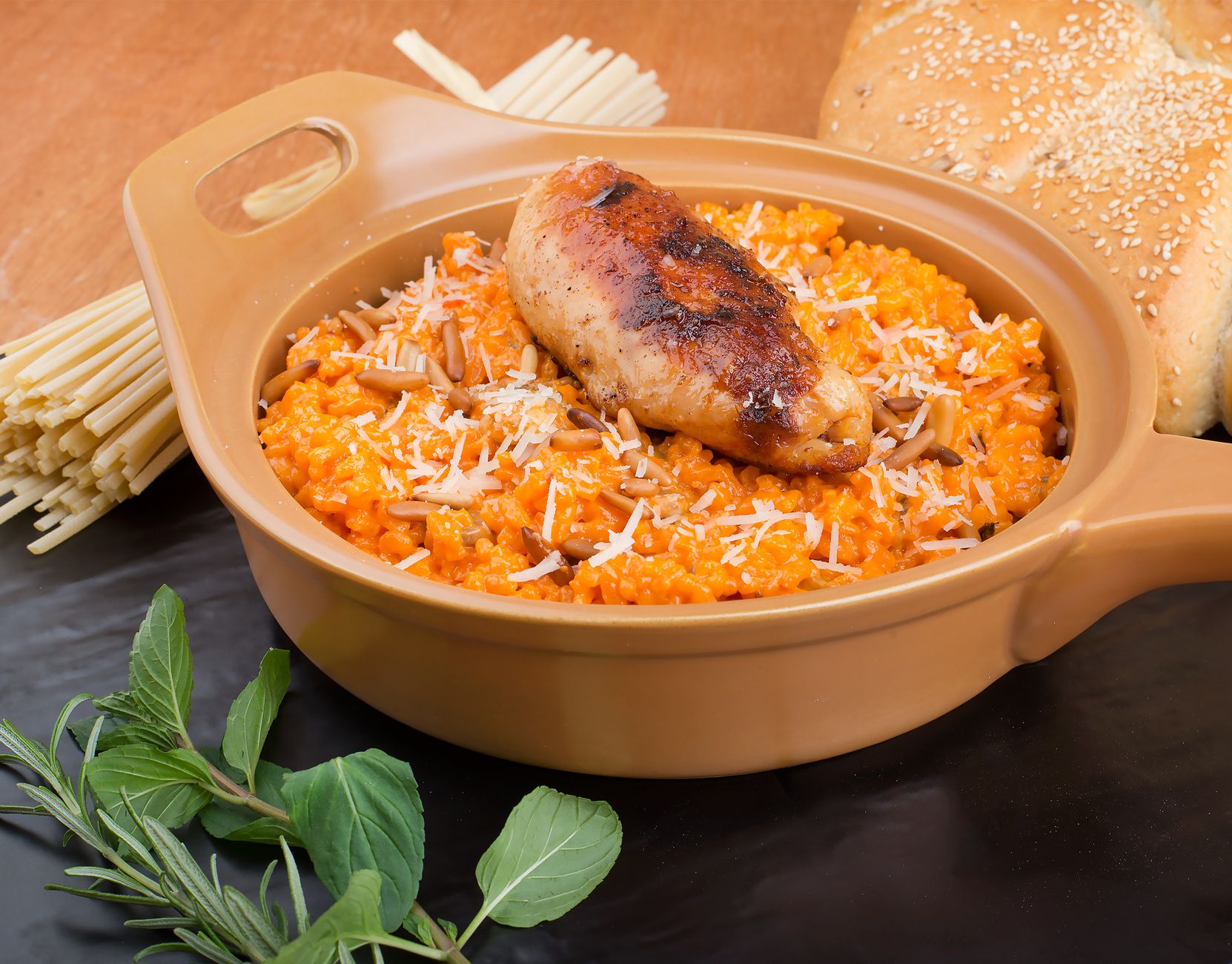 Herbed Cod and Soft Brown Rice Pasta Bowl