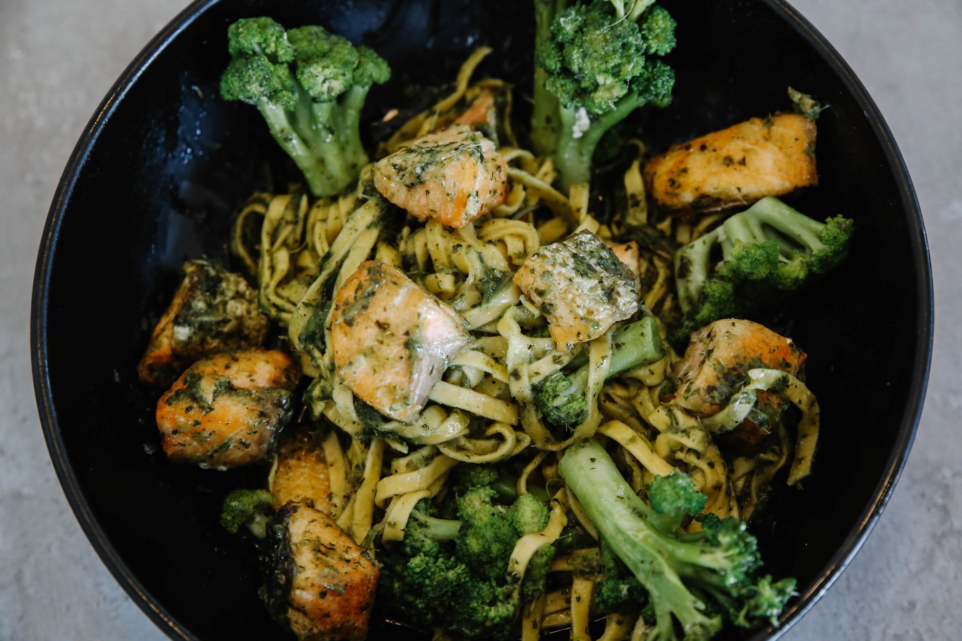 Mediterranean Herb Salmon with Soft Brown Rice Pasta
